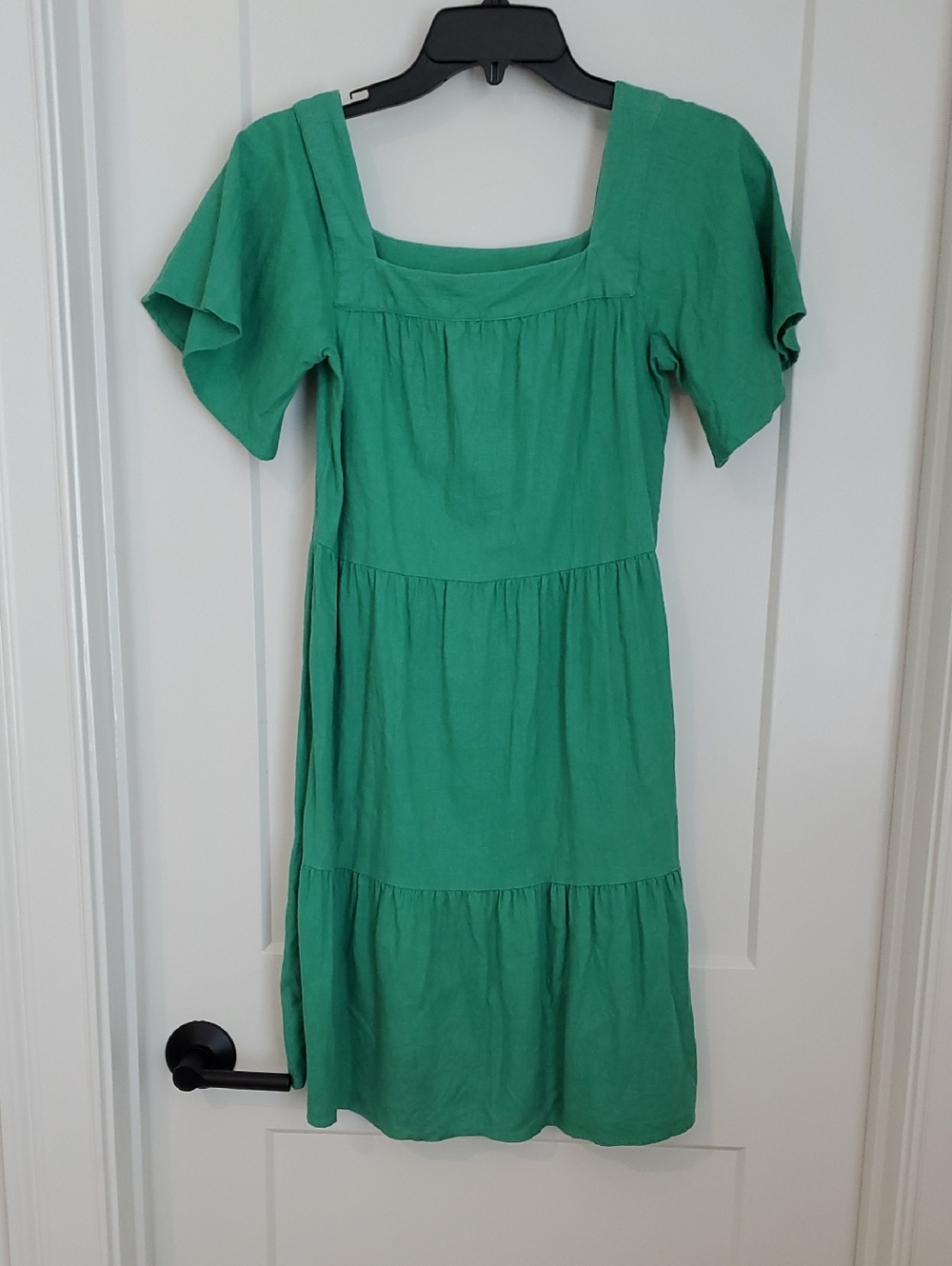 LOFT Petite Green Square-Neck Tiered Women's Dress XXS
